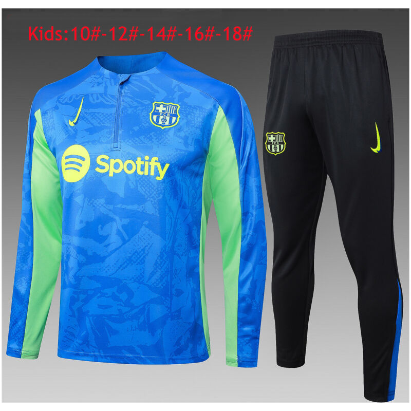 Kids Barcelona Training Suit Green – Blue 2024/25