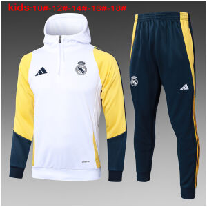 Kids Real Madrid Hoodie Sweatshirt + Pants Suit White 2024/25