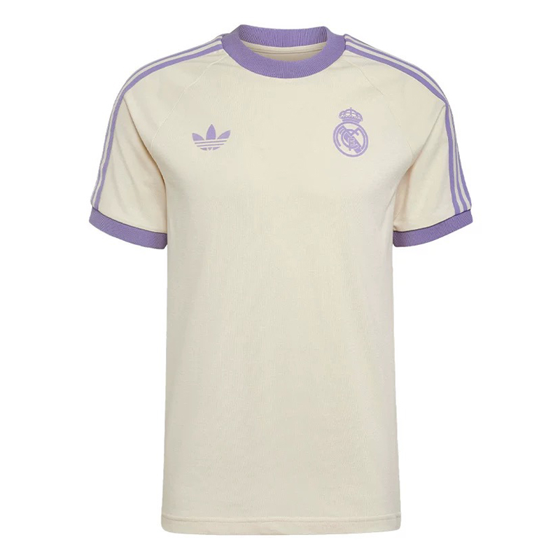 Mens Adidas Originals Real Madrid Jersey 3 Stripes Pure Cotton Cream Shirt 2024/25 – Match