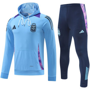 Mens Argentina Hoodie Sweatshirt + Pants Training Suit Light Blue 2024/25