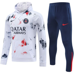 Mens PSG Hoodie Sweatshirt + Pants Training Suit White Patterns 2024/25