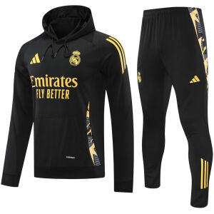 Mens Real Madrid Hoodie Sweatshirt + Pants Training Suit Black II 2024/25