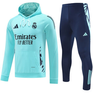 Mens Real Madrid Hoodie Sweatshirt + Pants Training Suit Green 2024/25
