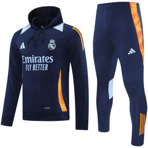 Mens Real Madrid Hoodie Sweatshirt + Pants Training Suit Royal 2024/25