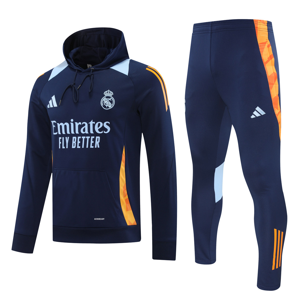 Mens Real Madrid Hoodie Sweatshirt + Pants Training Suit Royal 2024/25