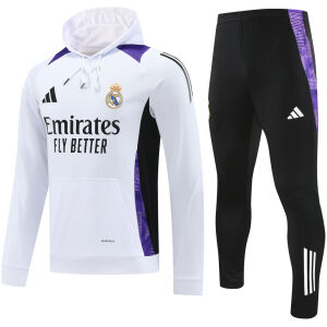 Mens Real Madrid Hoodie Sweatshirt + Pants Training Suit White III 2024/25
