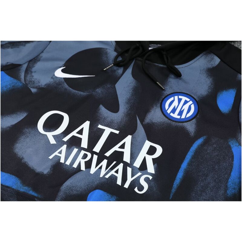 Mens Inter Milan Hoodie Sweatshirt + Pants Training Suit Black – Blue 2024/25