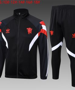 Kids Manchester United Jacket + Pants Training Suit Black 2024/25