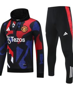 Mens Manchester United Hoodie Sweatshirt + Pants Training Suit Black II 2024/25