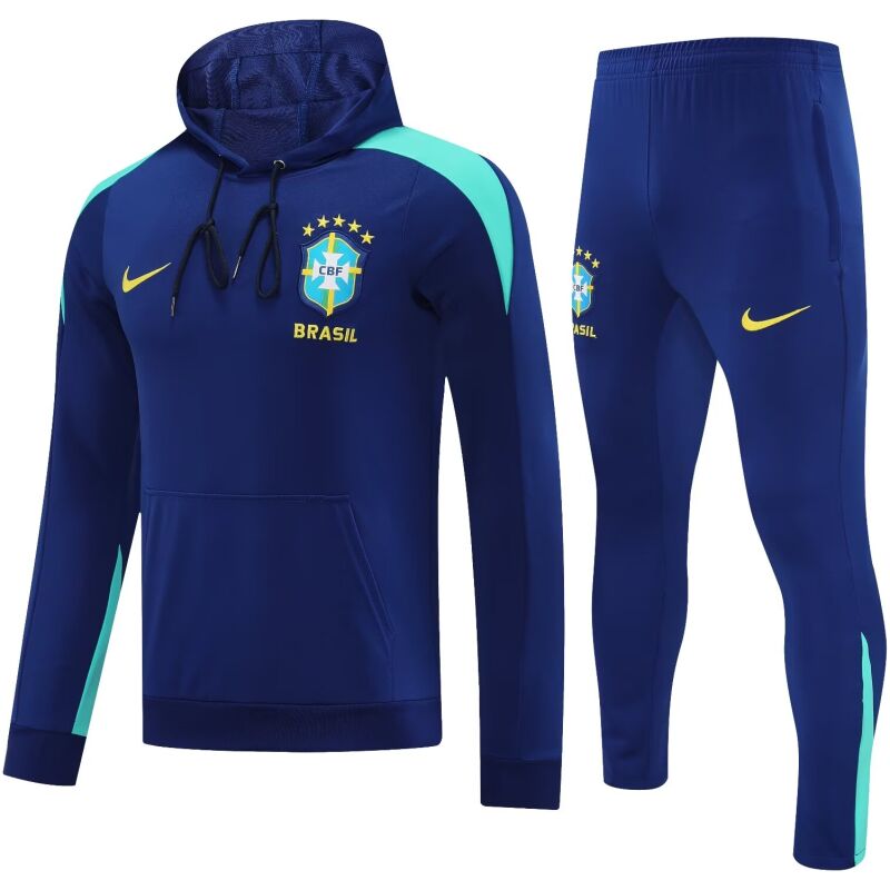 Mens Brazil Hoodie Sweatshirt + Pants Training Suit Navy 2025