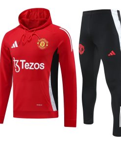 Mens Manchester United Hoodie Sweatshirt + Pants Training Suit Red 2024/25