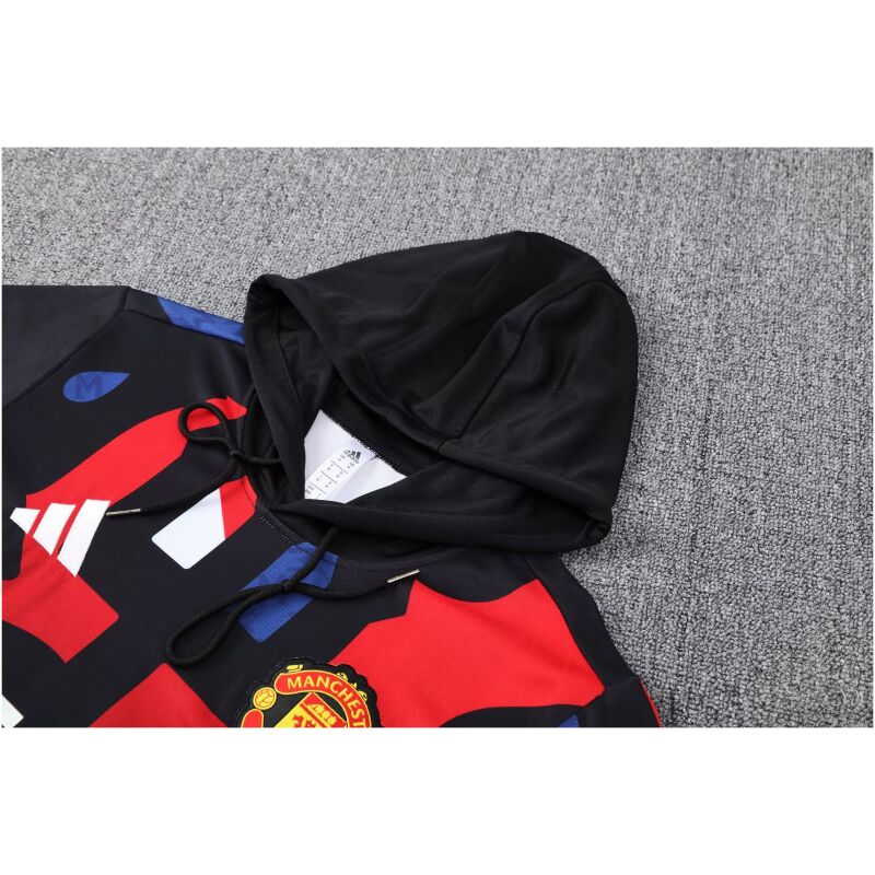 Mens Manchester United Hoodie Sweatshirt + Pants Training Suit Black II 2024/25