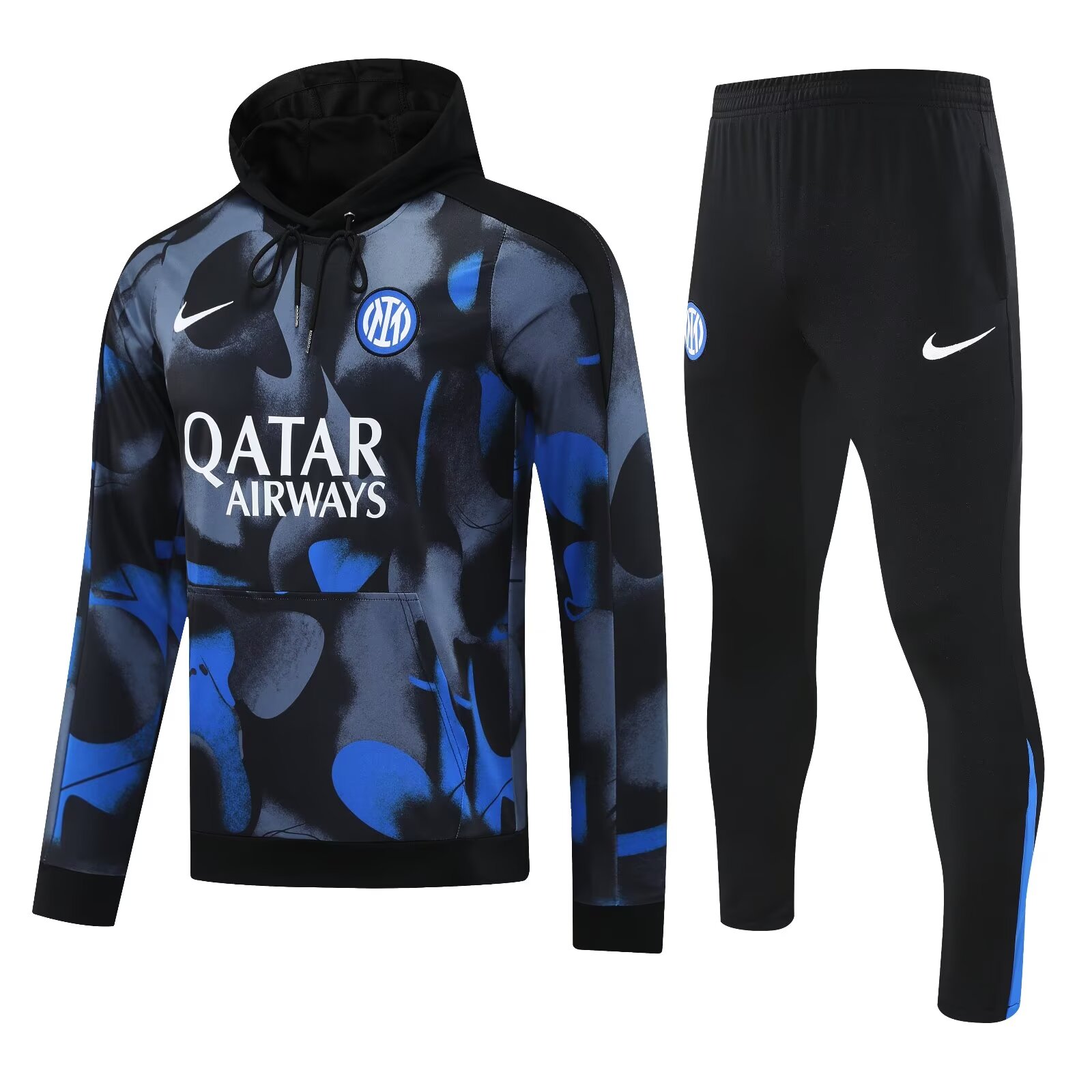 Mens Inter Milan Hoodie Sweatshirt + Pants Training Suit Black – Blue 2024/25