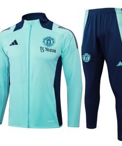 Mens Manchester United Jacket + Pants Training Suit Light Green 2024/25