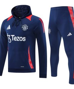 Mens Manchester United Hoodie Sweatshirt + Pants Training Suit Navy 2024/25