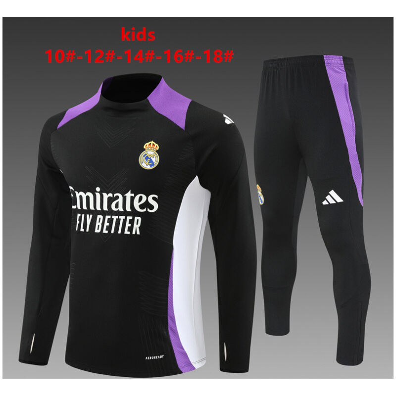 Kids Real Madrid Training Suit Black – Purple 2024/25