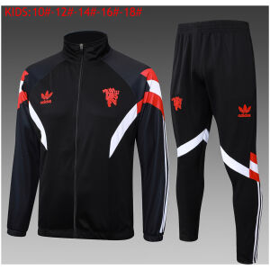 Kids Manchester United Jacket + Pants Training Suit Black 2024/25