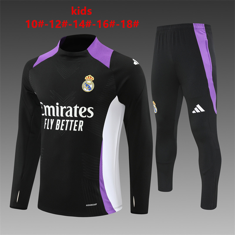 Kids Real Madrid Training Suit Black – Purple 2024/25