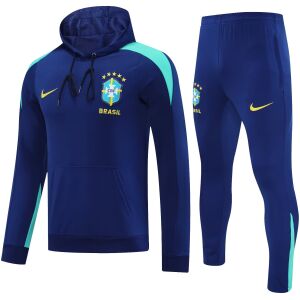 Mens Brazil Hoodie Sweatshirt + Pants Training Suit Navy 2025