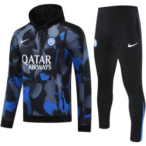 Mens Inter Milan Hoodie Sweatshirt + Pants Training Suit Black – Blue 2024/25
