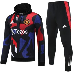 Mens Manchester United Hoodie Sweatshirt + Pants Training Suit Black II 2024/25