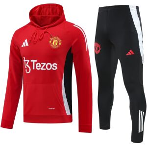 Mens Manchester United Hoodie Sweatshirt + Pants Training Suit Red 2024/25
