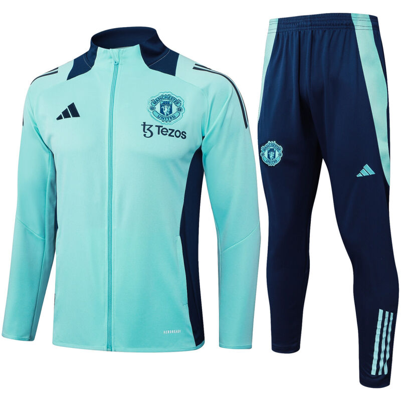 Mens Manchester United Jacket + Pants Training Suit Light Green 2024/25