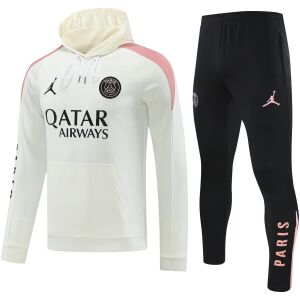 Mens PSG Hoodie Sweatshirt + Pants Training Suit Cream 2024/25