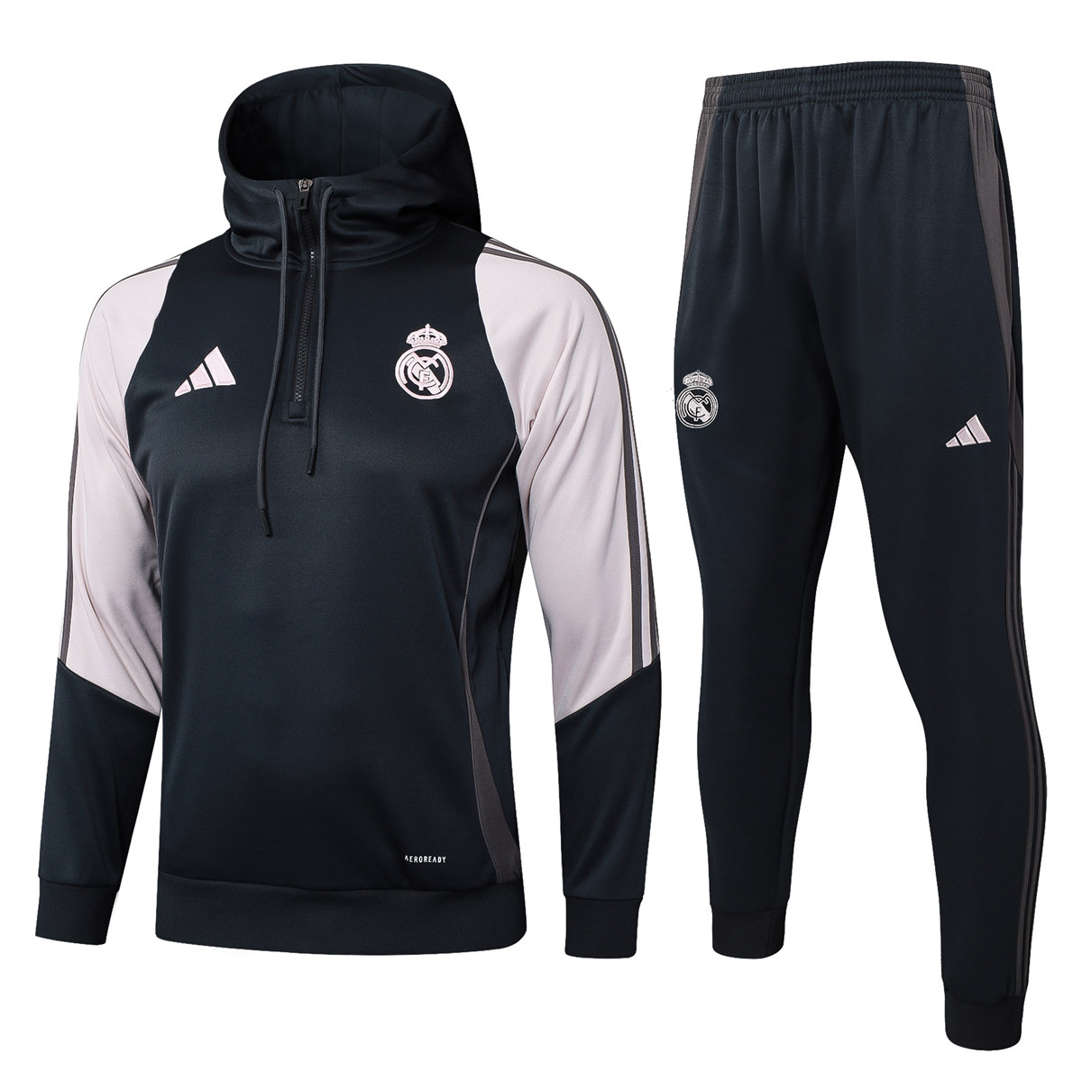 Herren Real Madrid Hoodie Sweatshirt + Hose Trainingsanzug dunkelgrau 2024/25