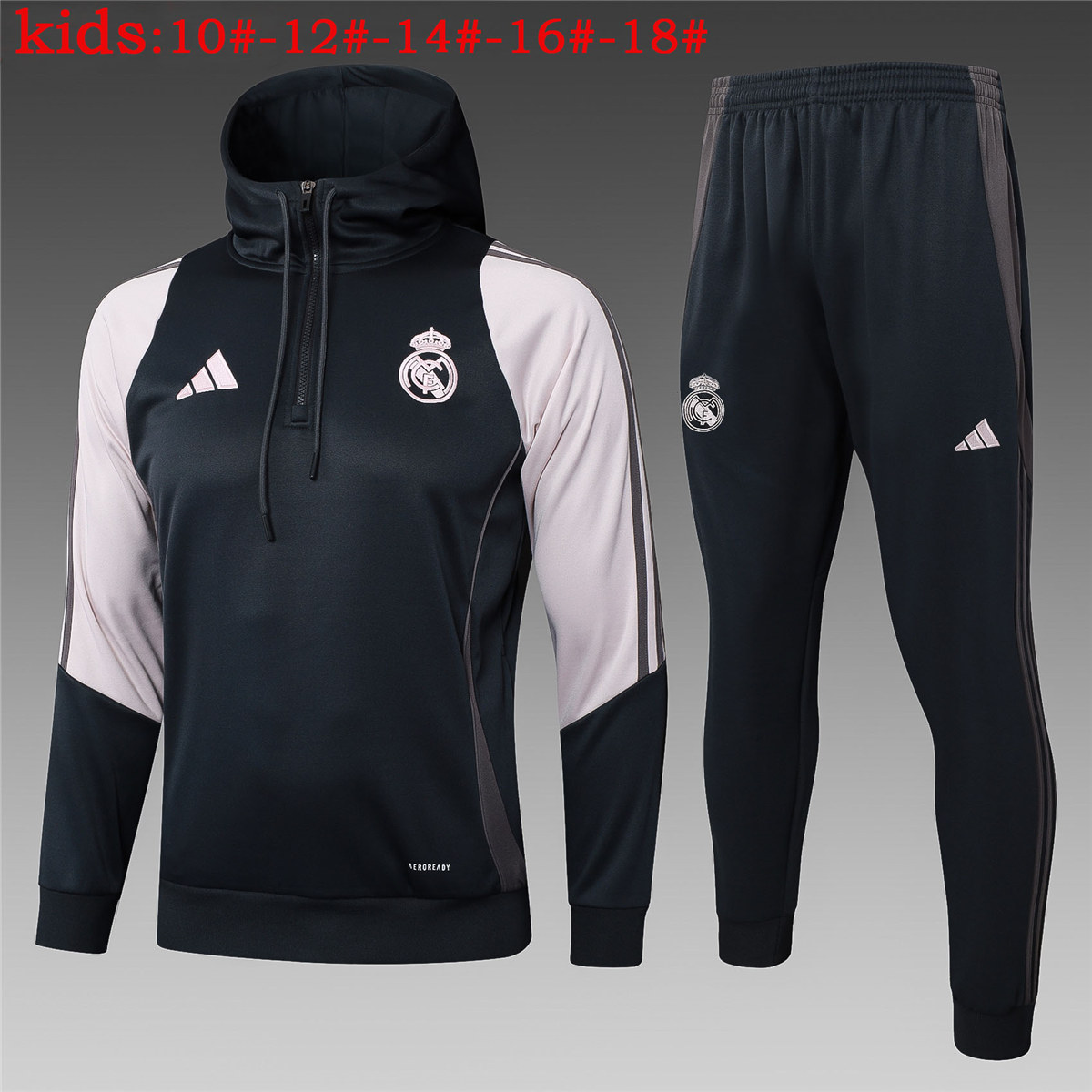 Kinder Real Madrid Hoodie Sweatshirt + Hose Anzug Dunkelgrau 2024/25