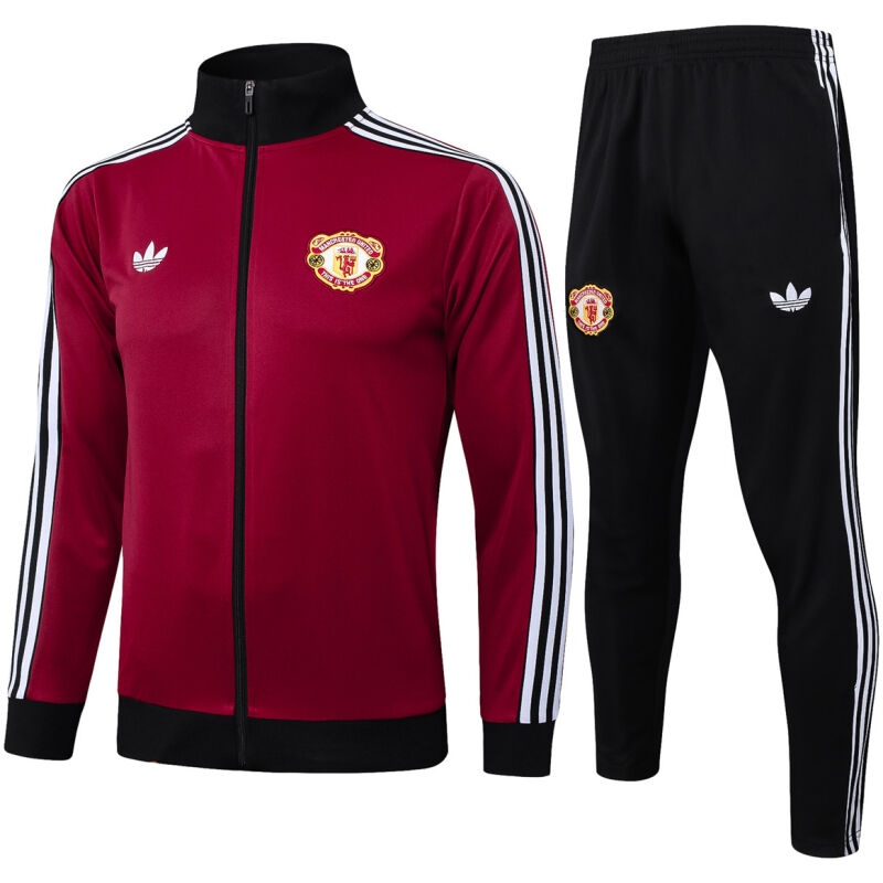 Mens Manchester United Jacket + Pants Training Suit Burgundy 2024/25
