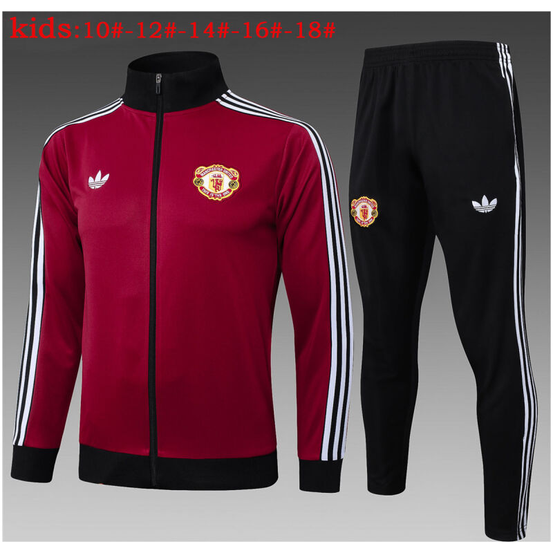 Kids Manchester United Jacket + Pants Training Suit Burgundy 2024/25