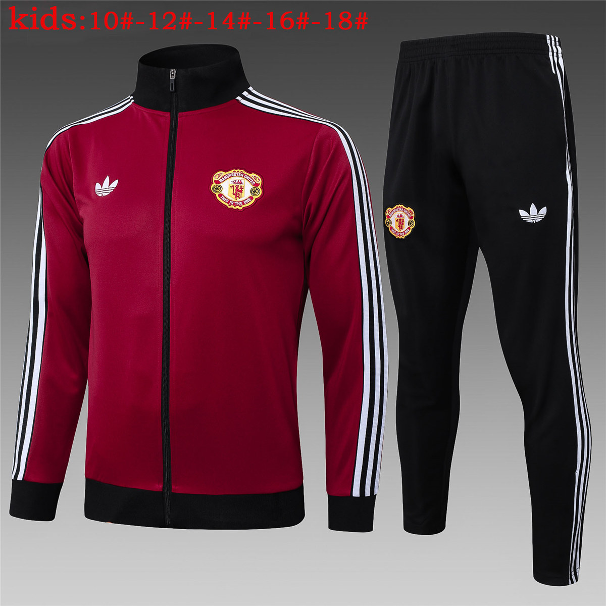 Kids Manchester United Jacket + Pants Training Suit Burgundy 2024/25