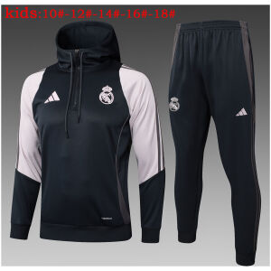 Kids Real Madrid Hoodie Sweatshirt + Pants Suit Dark Grey 2024/25