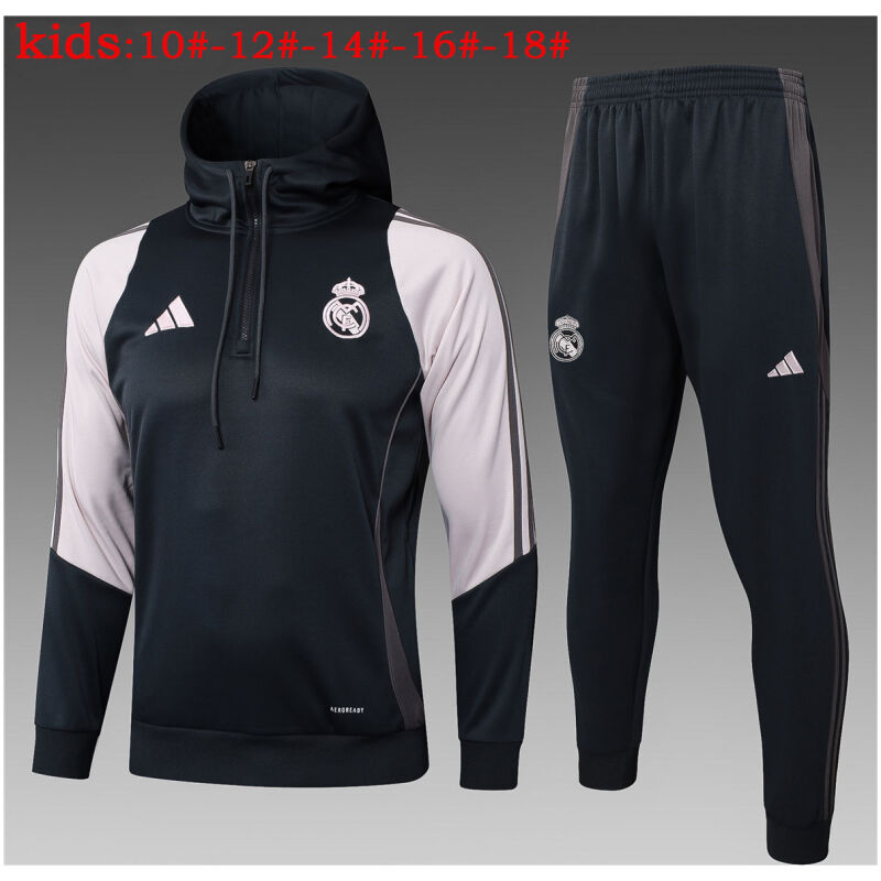 Kids Real Madrid Hoodie Sweatshirt + Pants Suit Dark Grey 2024/25
