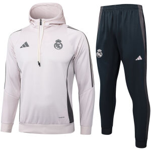 Mens Real Madrid Hoodie Sweatshirt + Pants Training Suit Pale Pink 2024/25