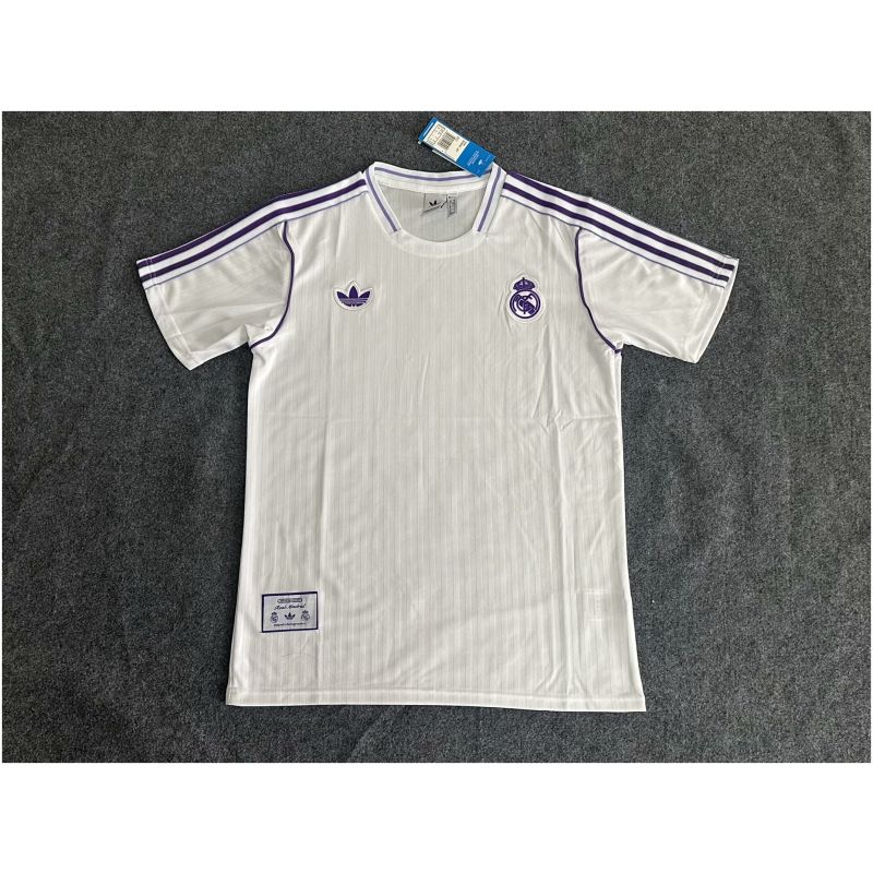 Mens Adidas Originals Real Madrid Jersey 3 Stripes Pure Cotton White Shirt 2024/25