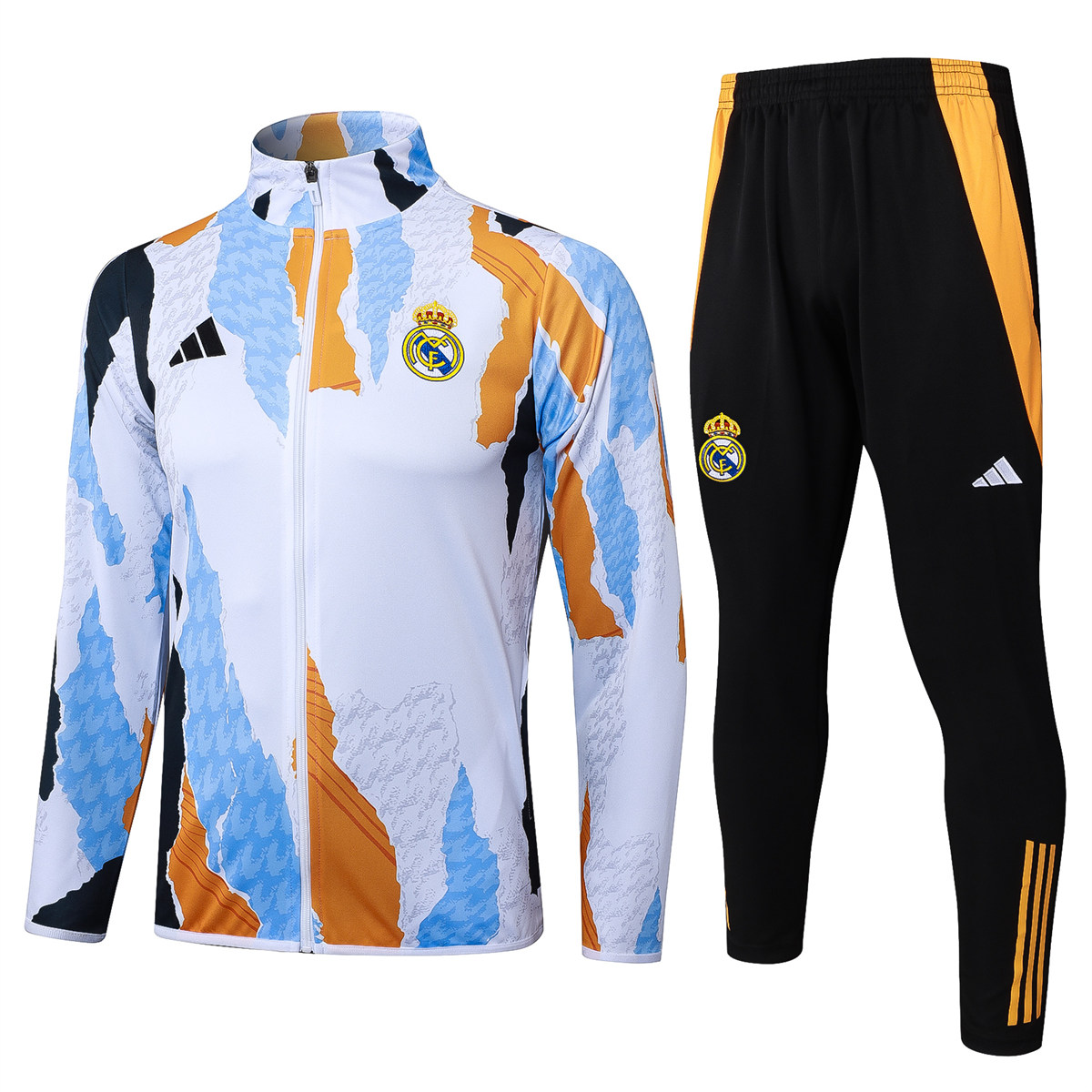 Herren Real Madrid Jacke + Hose Trainingsanzug Camouflage Weiß 2024/25