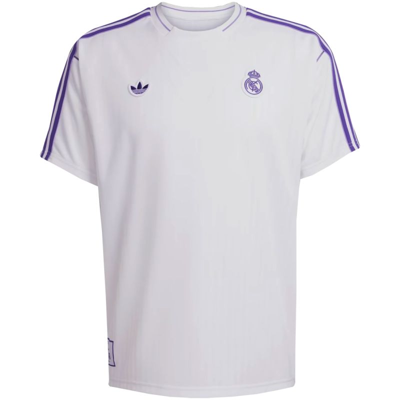 Mens Adidas Originals Real Madrid Jersey 3 Stripes Pure Cotton White Shirt 2024/25