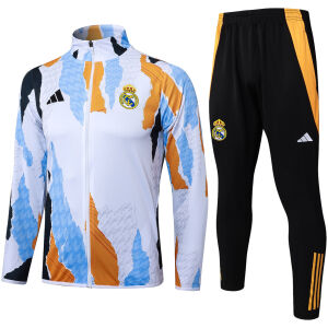Mens Real Madrid Jacket + Pants Training Suit Camouflage White 2024/25