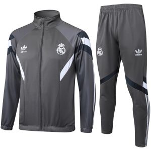 Mens Real Madrid Jacket + Pants Training Suit Grey 2024/25