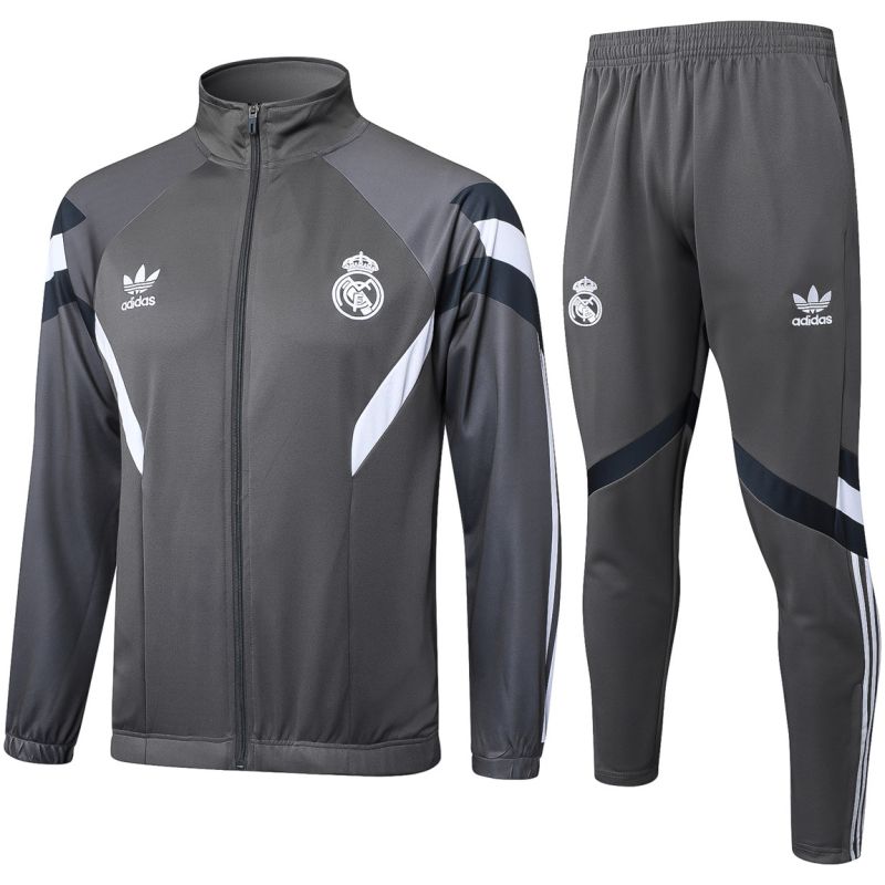Mens Real Madrid Jacket + Pants Training Suit Grey 2024/25