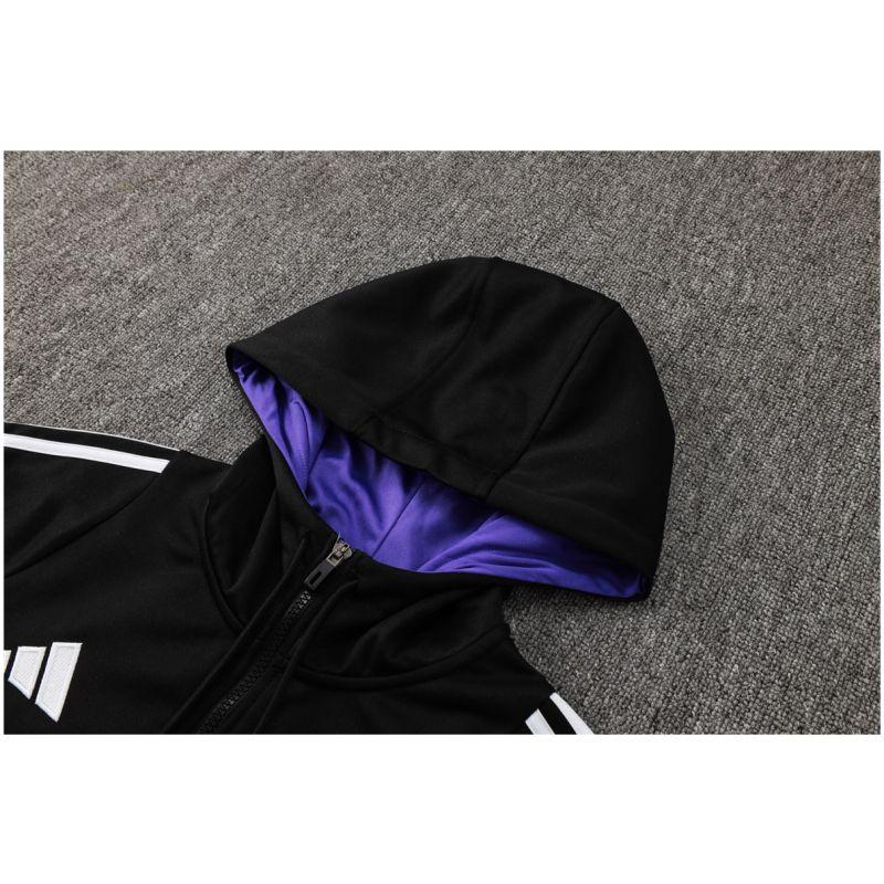 Mens Real Madrid Hoodie Sweatshirt + Pants Training Suit Black 2024/25