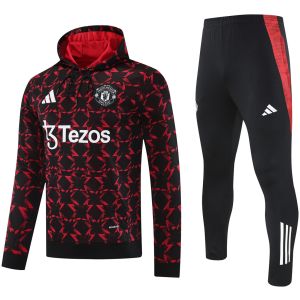 Mens Manchester United Hoodie Sweatshirt + Pants Training Suit Red – Black 2025/26