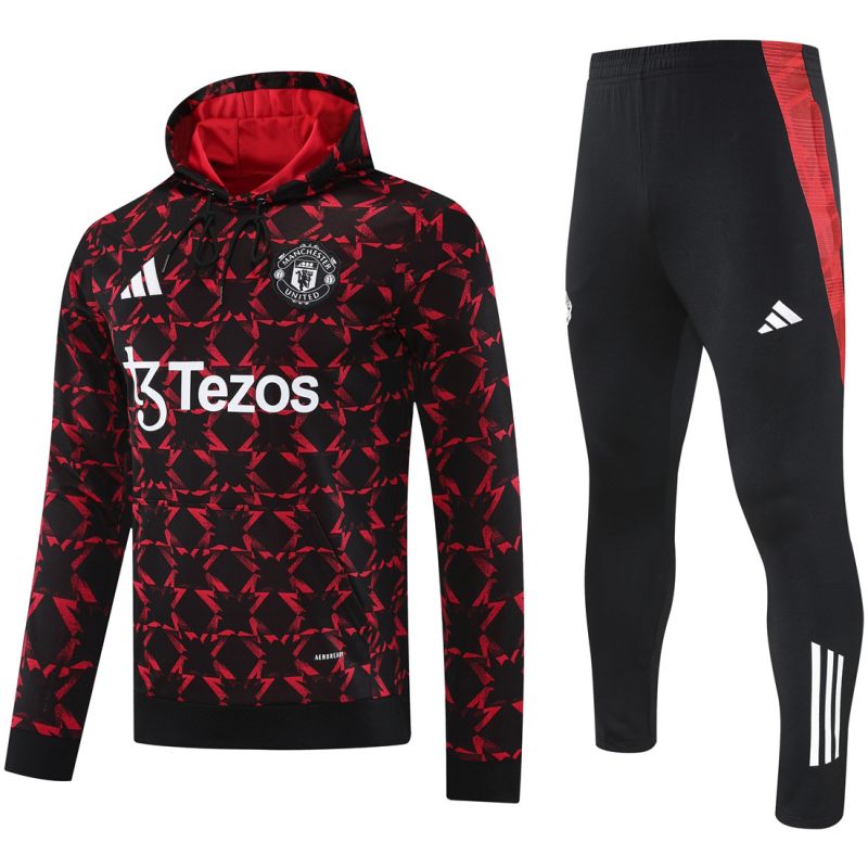 Mens Manchester United Hoodie Sweatshirt + Pants Training Suit Red – Black 2025/26