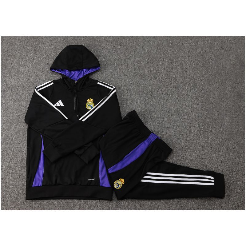 Kids Real Madrid Hoodie Sweatshirt + Pants Suit Black 2024/25
