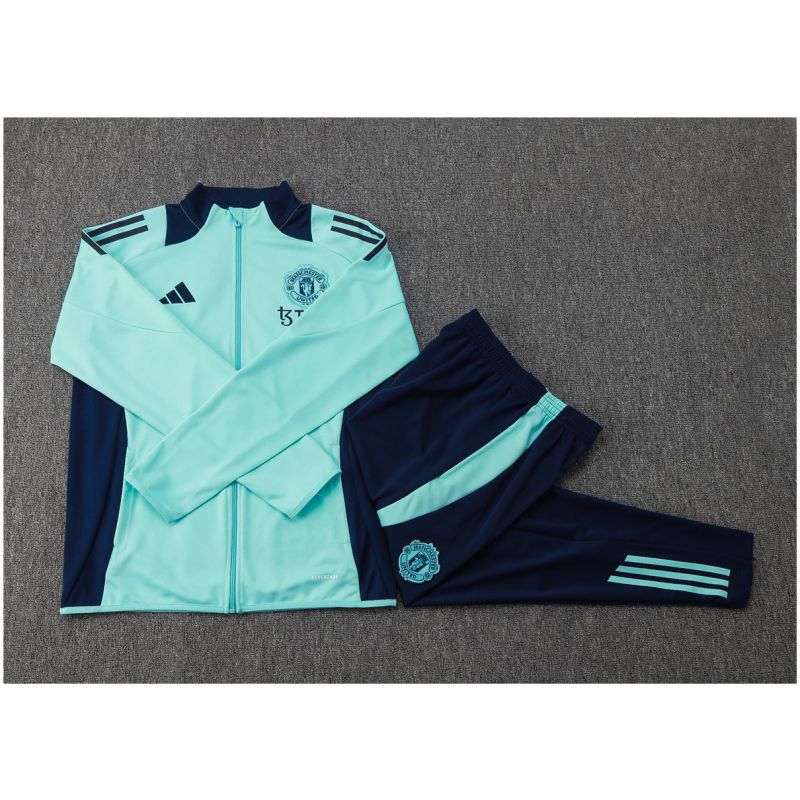 Kids Manchester United Jacket + Pants Training Suit Green 2024/25