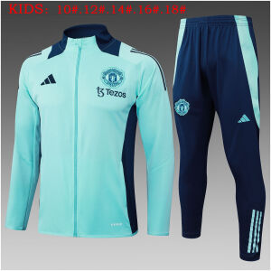 Kids Manchester United Jacket + Pants Training Suit Green 2024/25