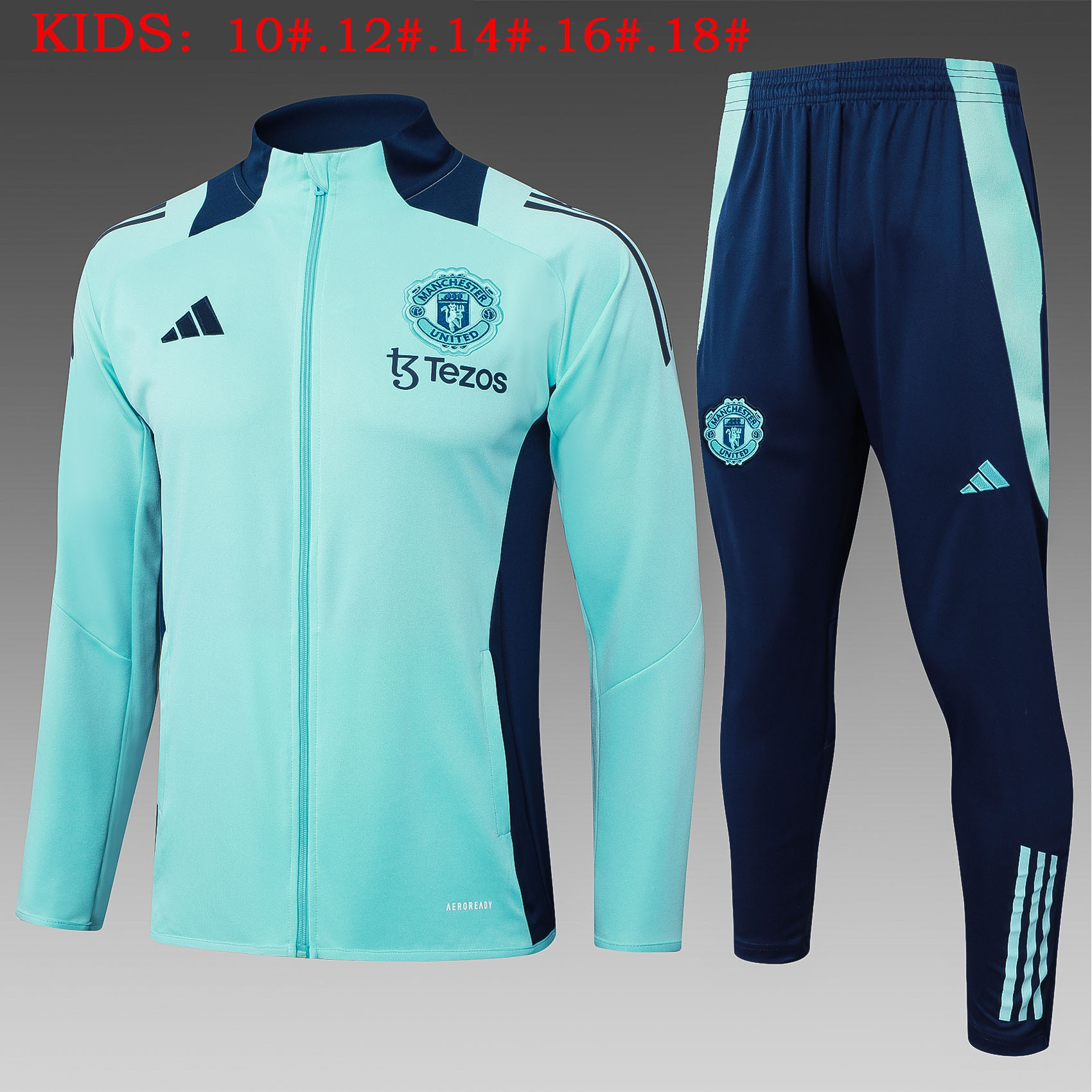 Kids Manchester United Jacket + Pants Training Suit Green 2024/25