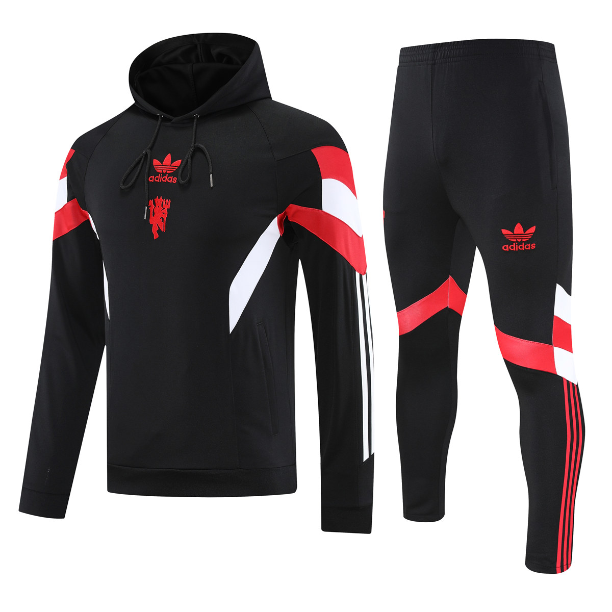 Mens Manchester United Hoodie Sweatshirt + Pants Training Suit Black III 2025/26